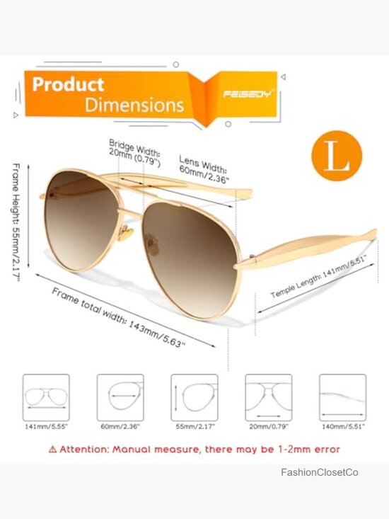 Retro Oversized Aviator Sunglasses - Gold Metal Frame UV400 Driving